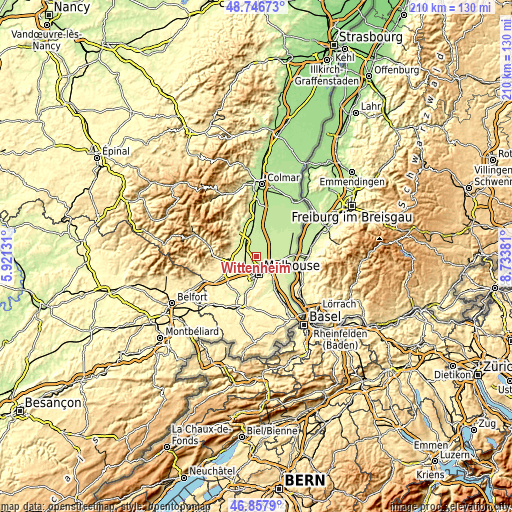 Topographic map of Wittenheim