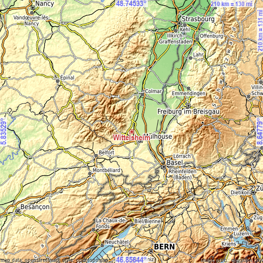 Topographic map of Wittelsheim