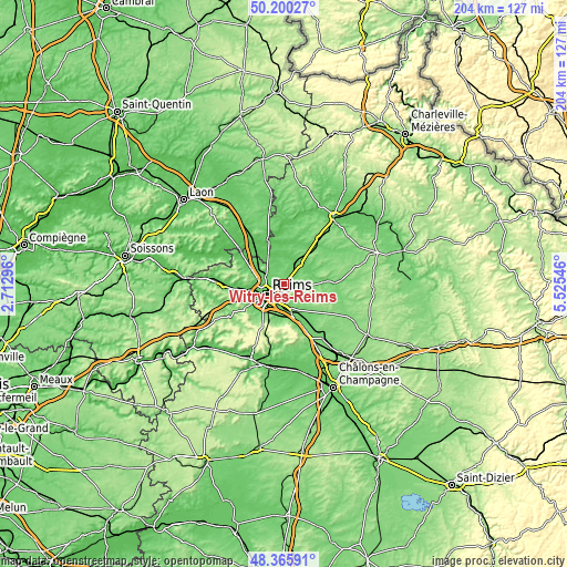 Topographic map of Witry-lès-Reims