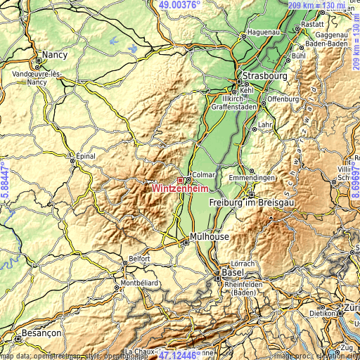 Topographic map of Wintzenheim