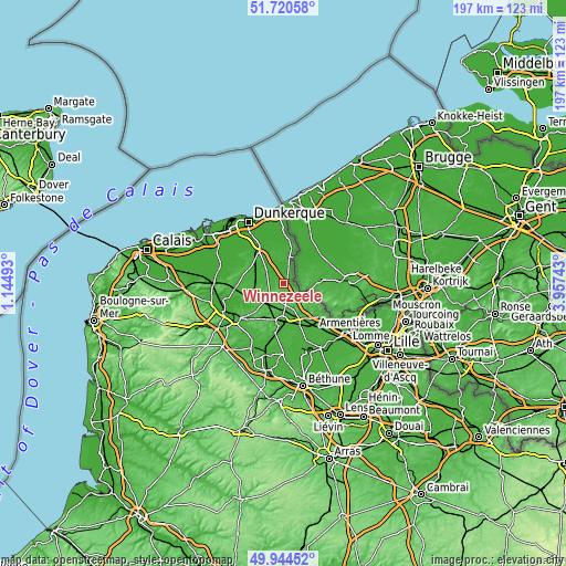 Topographic map of Winnezeele