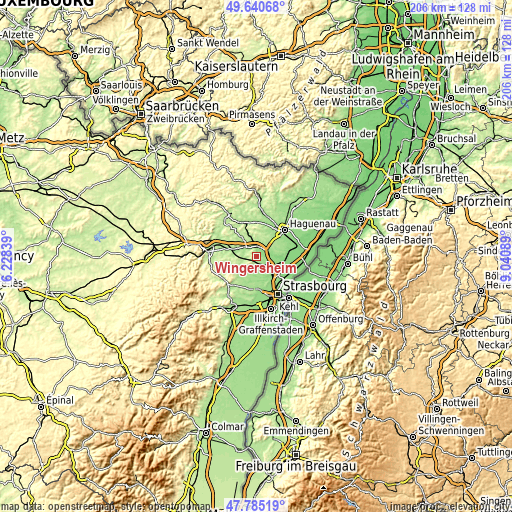 Topographic map of Wingersheim