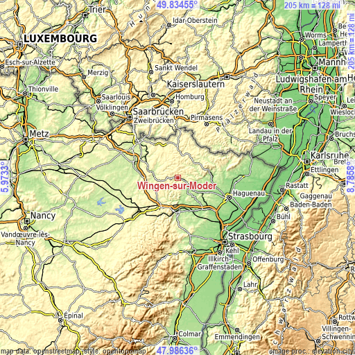 Topographic map of Wingen-sur-Moder