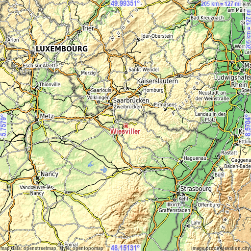 Topographic map of Wiesviller