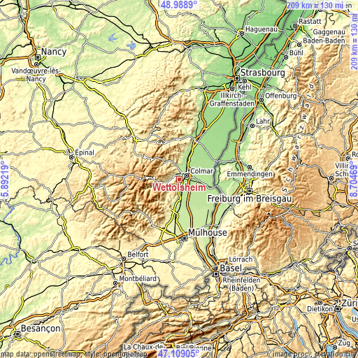 Topographic map of Wettolsheim