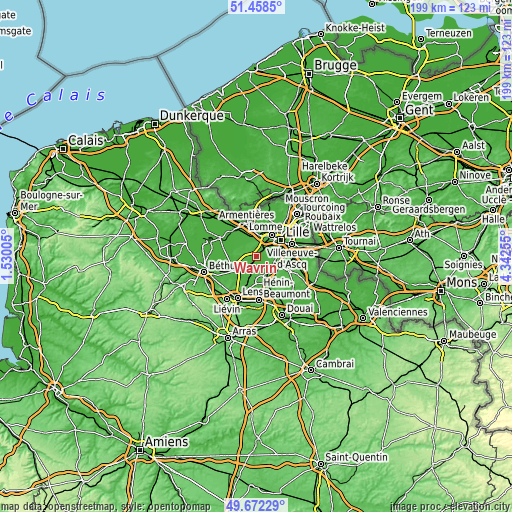 Topographic map of Wavrin