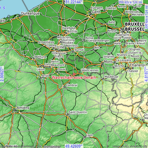 Topographic map of Wavrechain-sous-Denain