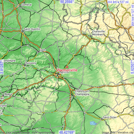 Topographic map of Warmeriville