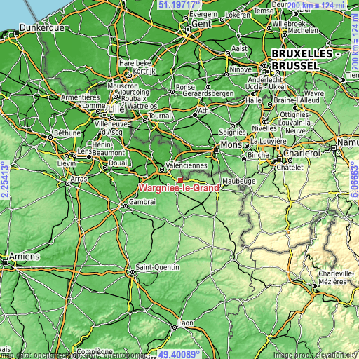 Topographic map of Wargnies-le-Grand