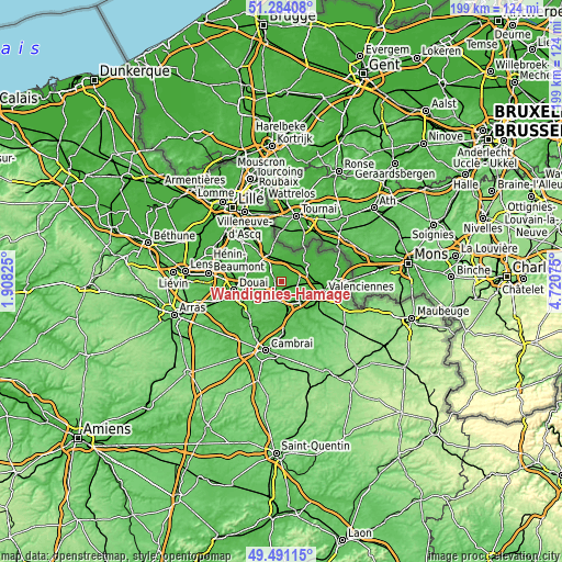 Topographic map of Wandignies-Hamage