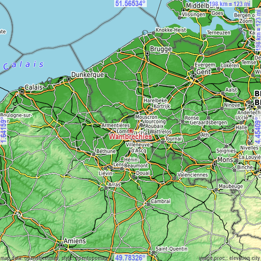 Topographic map of Wambrechies