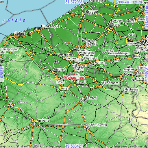 Topographic map of Wahagnies