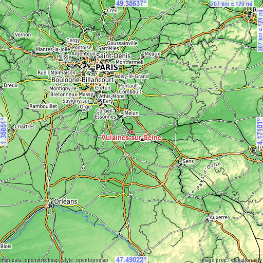 Topographic map of Vulaines-sur-Seine