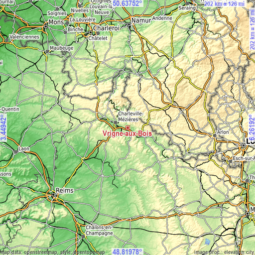 Topographic map of Vrigne-aux-Bois