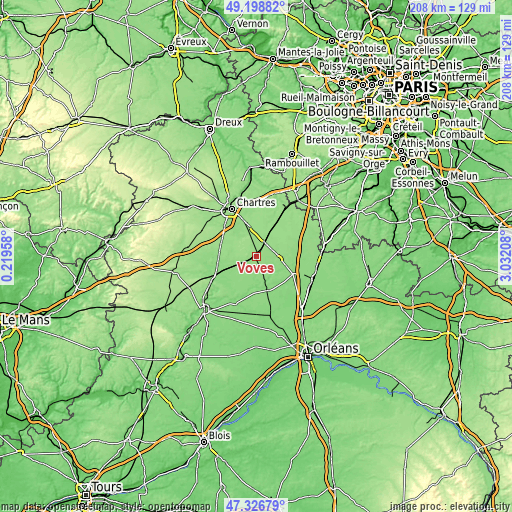 Topographic map of Voves