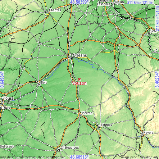 Topographic map of Vouzon