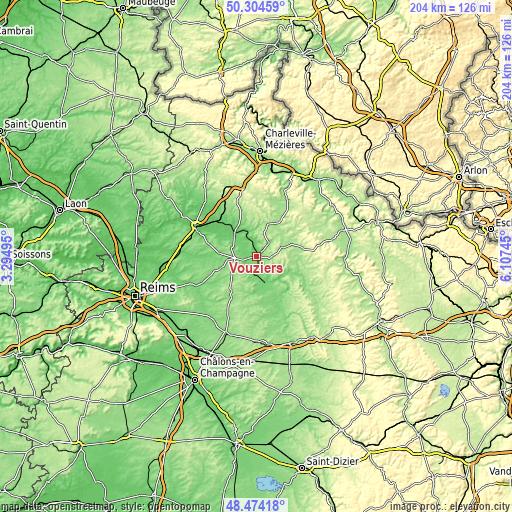 Topographic map of Vouziers