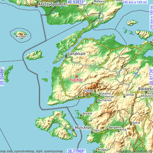 Topographic map of Yiğitler