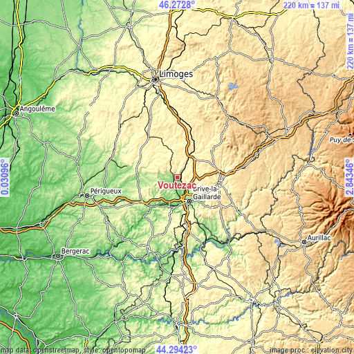 Topographic map of Voutezac