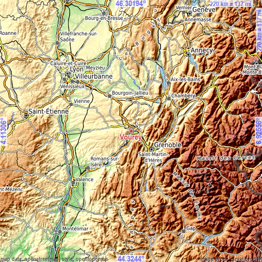 Topographic map of Vourey