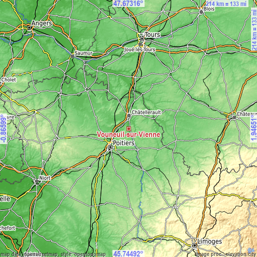 Topographic map of Vouneuil-sur-Vienne