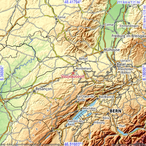 Topographic map of Voujeaucourt