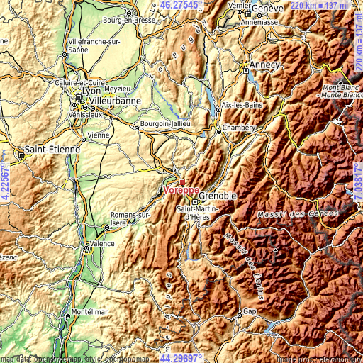 Topographic map of Voreppe