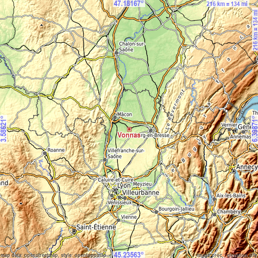 Topographic map of Vonnas