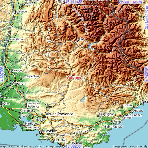 Topographic map of Volonne