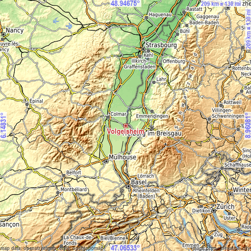 Topographic map of Volgelsheim