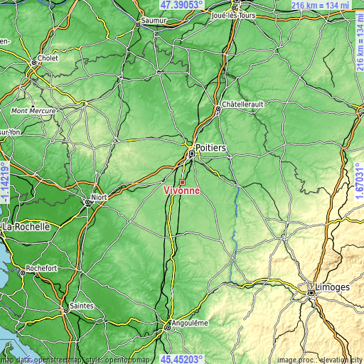 Topographic map of Vivonne