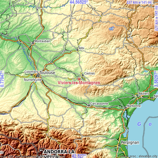 Topographic map of Viviers-lès-Montagnes
