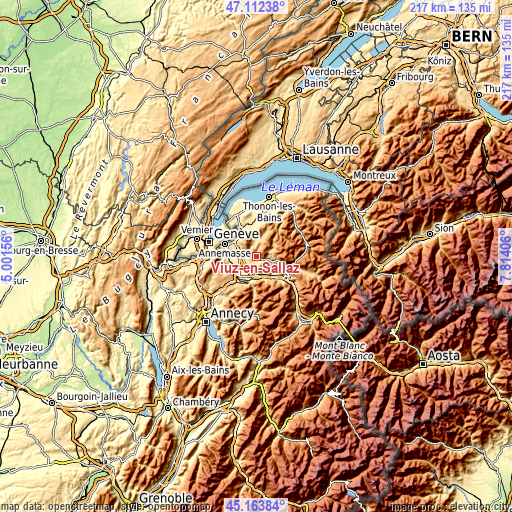 Topographic map of Viuz-en-Sallaz