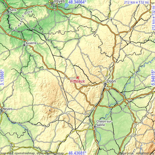 Topographic map of Vitteaux