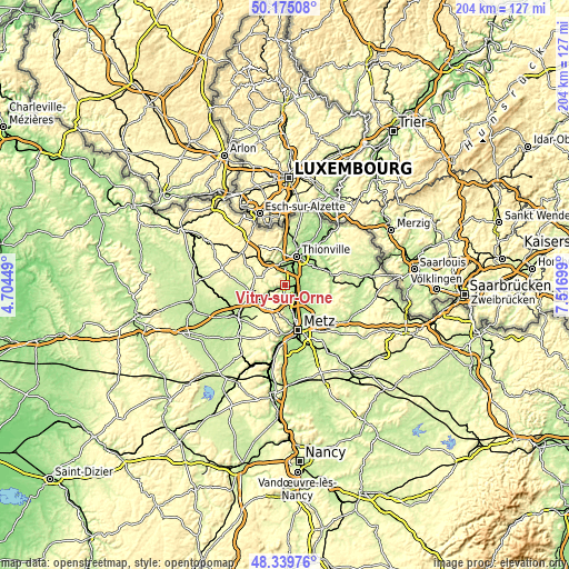 Topographic map of Vitry-sur-Orne