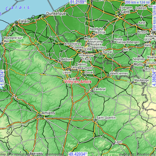 Topographic map of Vitry-en-Artois