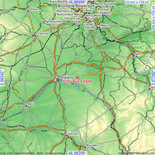 Topographic map of Vitry-aux-Loges