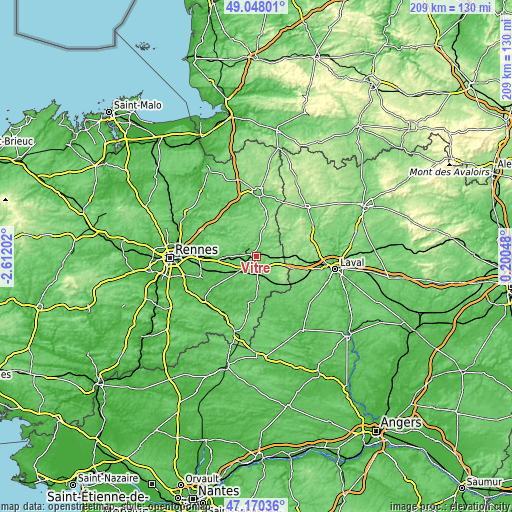 Topographic map of Vitré