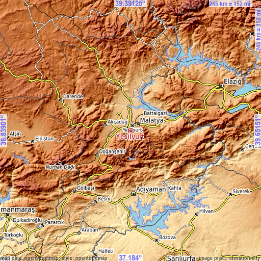 Topographic map of Yeşilyurt