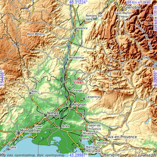 Topographic map of Visan