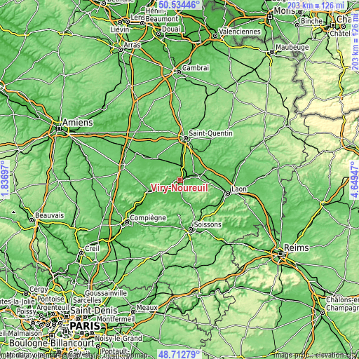 Topographic map of Viry-Noureuil