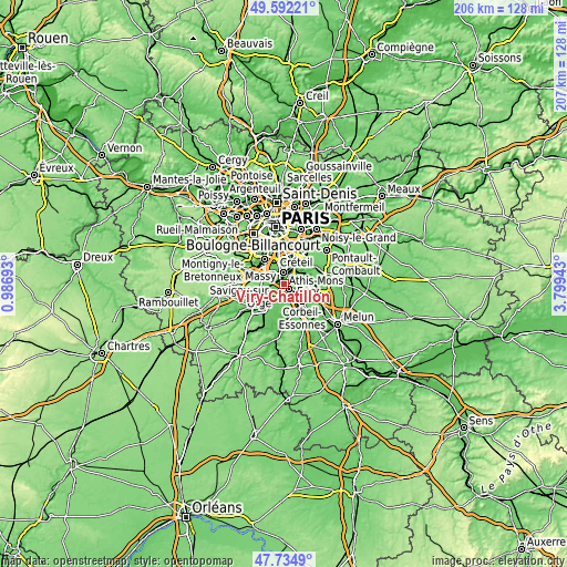 Topographic map of Viry-Châtillon