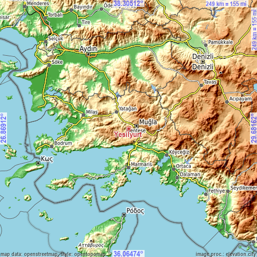 Topographic map of Yeşilyurt