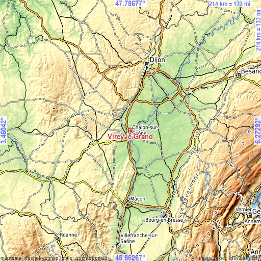 Topographic map of Virey-le-Grand