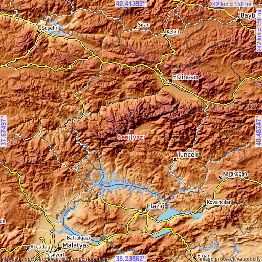 Topographic map of Yeşilyazı