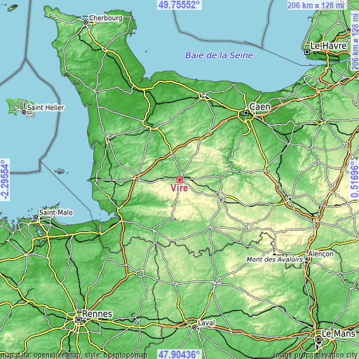 Topographic map of Vire