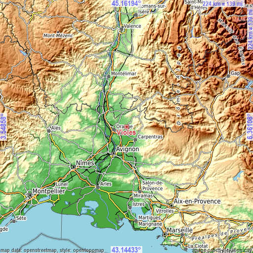 Topographic map of Violès