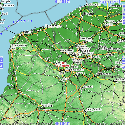 Topographic map of Violaines