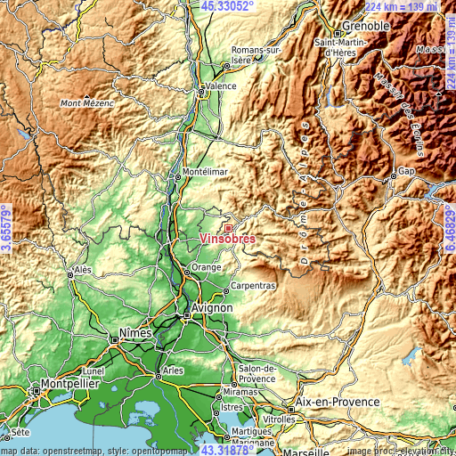 Topographic map of Vinsobres