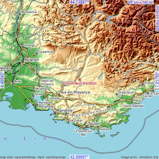 Topographic map of Vinon-sur-Verdon